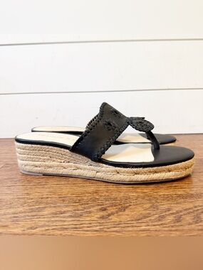 Jack Rogers | Jacks Mid Wedge sandals in black w/ whipstitch detailing Size 9.5